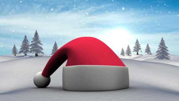Ψηφιακός Σύνθετος Santa Καπέλο Χειμώνα Χιόνι Τοπίο — Αρχείο Βίντεο