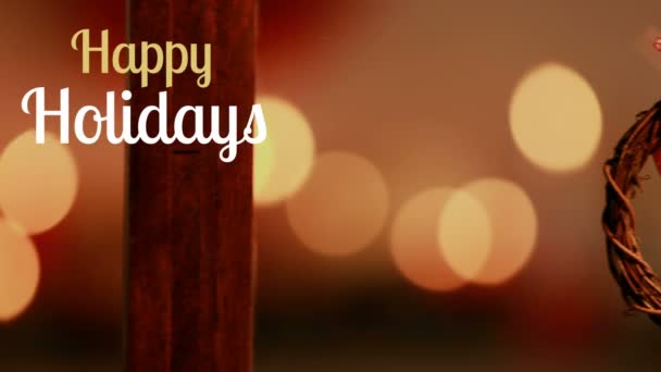 Ψηφιακός Σύνθετος Happy Holidays Κειμένου Και Διακόσμηση Χριστούγεννα Στεφάνι — Αρχείο Βίντεο