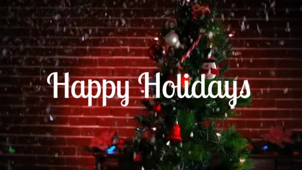 Digitale Composiet Van Happy Holidays Tekst Kerstboom — Stockvideo