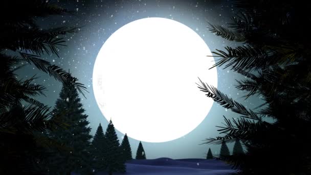 木で月面上空を飛ぶトナカイとそりでサンタのデジタル合成 — ストック動画
