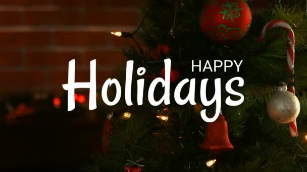 Digital Komposit Happy Holidays Text Och Julgran — Stockvideo