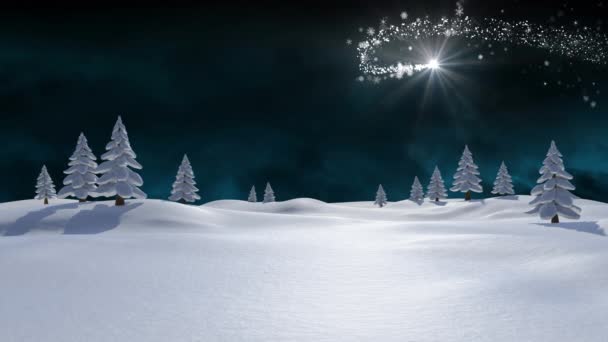 冬季森林与恒星的数字复合 — 图库视频影像