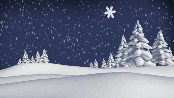 クリスマス雪の落下と冬の森のデジタル合成 — ストック動画