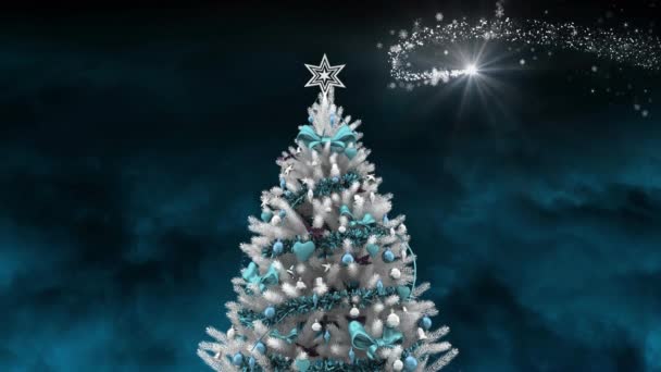 Digital Composite Christmas Tree Night Starry Sky — Stock Video