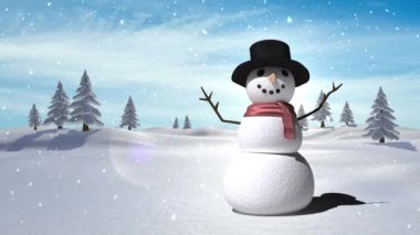 Kardan adam dijital bileşik Noel Kış manzarası ile