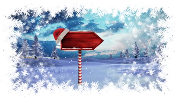 Digitale Composiet Van Kerstmis Sneeuwvlok Grens Met Pijl Inloggen Winterlandschap — Stockvideo