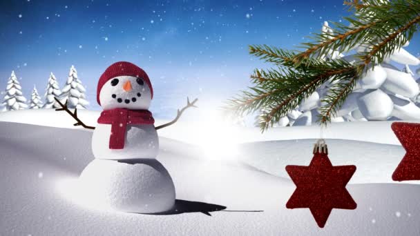 Compuesto Digital Muñeco Nieve Con Decoraciones Navideñas — Vídeos de Stock