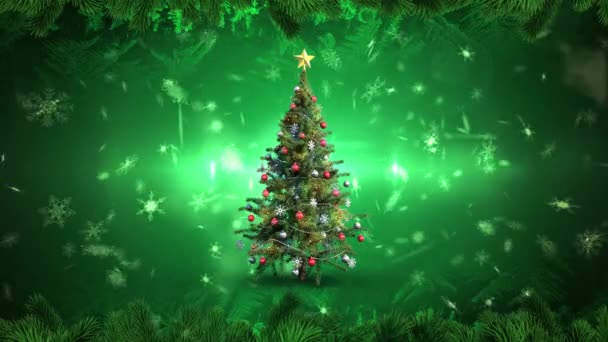 Composito Digitale Albero Natale Fiocchi Neve Cadere — Video Stock