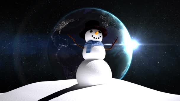 Digitale Composiet Van Sneeuwpop Draaien Van Aarde — Stockvideo