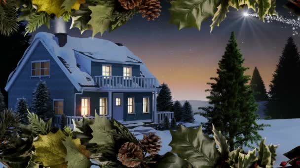 Composite Numérique Maison Noël Avec Arbre Noël Bordure Houx — Video