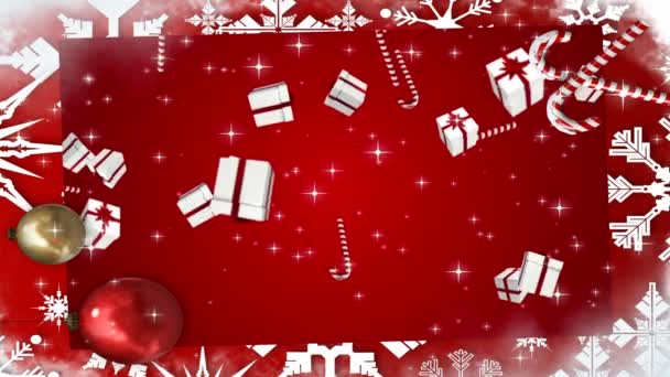 Цифровой Композитный Рождественские Подарки Падающие Отделкой Границы — стоковое видео