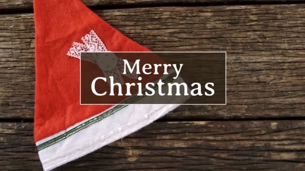 Composto Digital Texto Feliz Natal Chapéu Santa — Vídeo de Stock