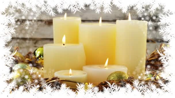 圣诞节雪花边框与蜡烛的数字复合 — 图库视频影像