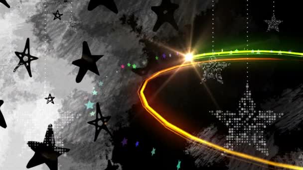 Noel Gökkuşağı Ağacında Yıldız Dijital Bileşik — Stok video