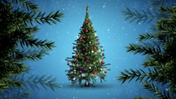 Digitale Composiet Van Kerstboom Takken Sneeuw — Stockvideo