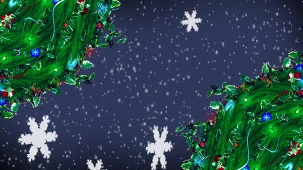 Цифровой Композитный Рождественский Венок Огни Падающим Снегом — стоковое видео