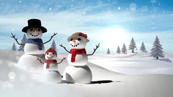 Composito Digitale Famiglia Pupazzi Neve Con Paesaggio Invernale Natale — Video Stock