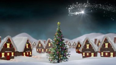 Christmas kış Köyü ve büyülü kar taneleri dijital bileşik