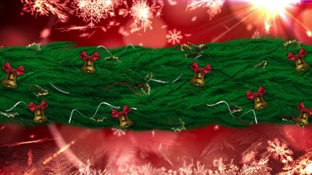圣诞节冬青花环与雪花落下的数字复合 — 图库视频影像