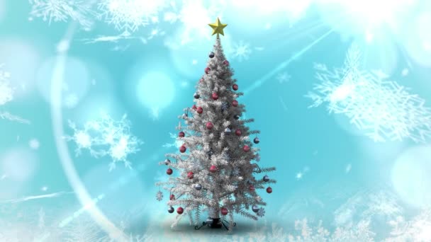 Composito Digitale Albero Natale Fiocchi Neve Cadenti — Video Stock