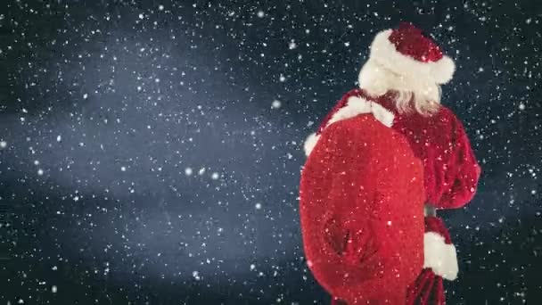 Цифровий Композит Санта Клауса Поєднанні Падаючим Снігом — стокове відео