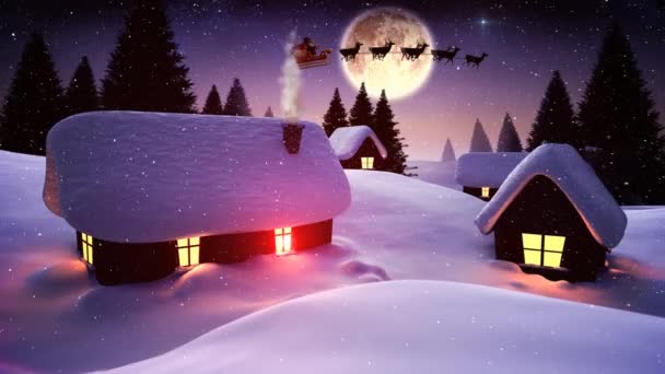 夜间冬季风景上的雪视频合成数字合成 — 图库视频影像