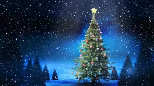 Ψηφιακός Σύνθετος Του Χριστουγεννιάτικου Δέντρου Χειμώνα Και Χιόνι Που Υπάγονται — Αρχείο Βίντεο