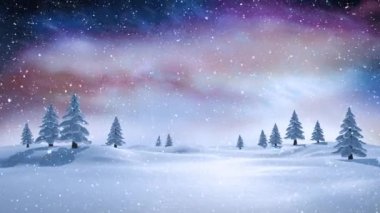 Kış manzarası ve düşen kar dijital bileşik