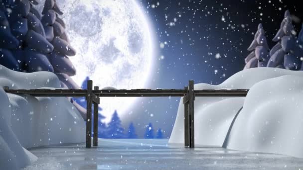 Composto Digital Cenário Inverno Com Lua Cheia Neve Caindo — Vídeo de Stock