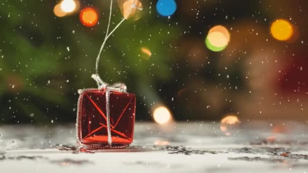 Composite Numérique Neige Tombante Avec Décoration Cadeau Noël — Video