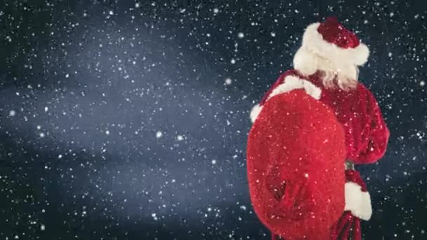 Цифровий Композит Санта Клауса Поєднанні Падаючим Снігом — стокове відео