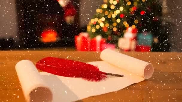 Composto Digital Queda Neve Lista Papai Noel Casa Natal — Vídeo de Stock