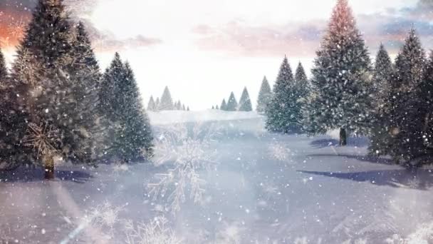 Digital Komposit Fallande Snö Och Vinter Landskap — Stockvideo