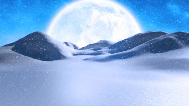 Ψηφιακός Σύνθετος Χειμερινό Τοπίο Πανσέληνο Και Χιόνι Που Υπάγονται — Αρχείο Βίντεο