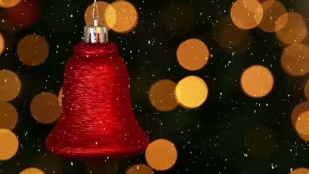 Caída Nieve Sobre Vídeo Borroso Las Luces Del Árbol Navidad — Vídeos de Stock