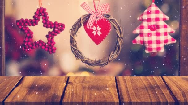 Composito Digitale Decorazione Natale Una Finestra Combinata Con Neve Che — Video Stock