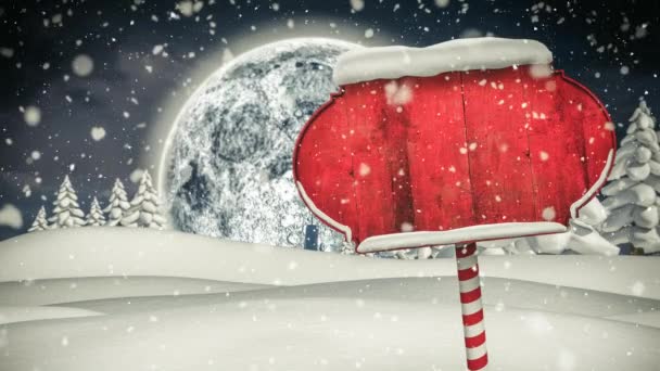 赤い空白記号と冬景色雪ビデオ構成のデジタル合成 — ストック動画