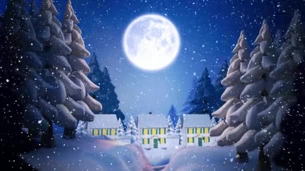Digitální Složený Zimní Krajina Full Moon Padající Sníh — Stock video