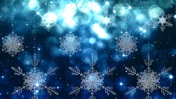 数字复合落雪与 Bokeh 轻圣诞圈和雪花 — 图库视频影像