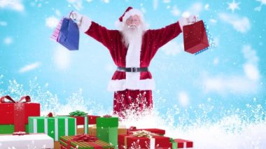 Dijital bileşik yan tümcesiyle birlikte Noel hediyeler Santa düşen kar ile kombine