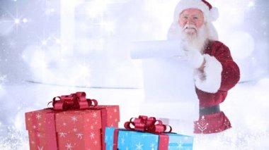 Dijital bileşik yan tümcesiyle birlikte Noel hediyeler Santa düşen kar ile kombine