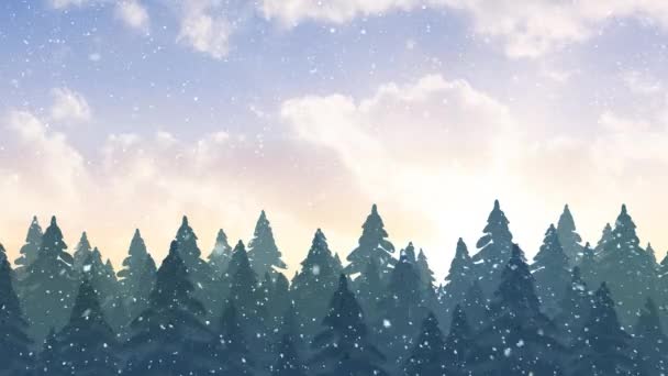 Cyfrowy Kompozytowy Zimowej Scenerii Jodły Padający Śnieg — Wideo stockowe