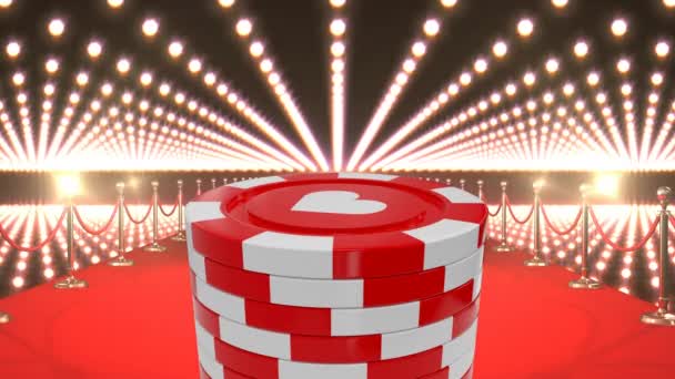 Compozit Digital Chips Uri Poker Covor Roșu Cazinou Lumini Intermitente — Videoclip de stoc