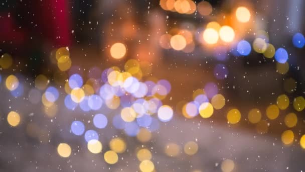 Compuesto Digital Nieve Cayendo Con Luces Navidad — Vídeos de Stock