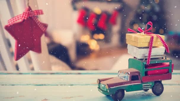 Composite Numérique Model Car Avec Des Cadeaux Sur Son Toit — Video