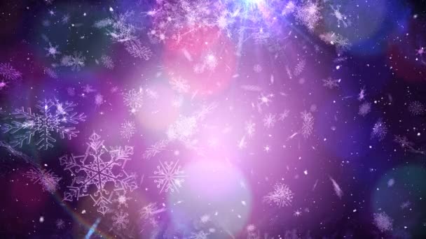 Digitale Composiet Van Vallende Sneeuw Met Bokeh Lichte Kerst Cirkels — Stockvideo