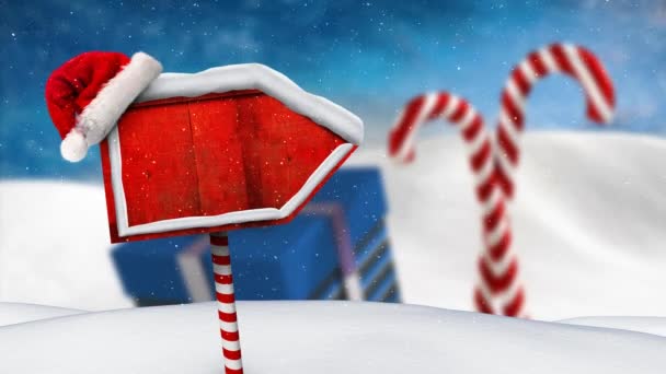 赤い空白記号と冬のシーンを雪で映像の合成 — ストック動画