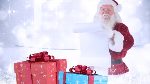 雪が降ると組み合わせてサンタ句クリスマス プレゼントのデジタル合成 — ストック動画