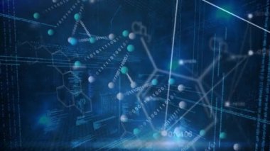 Bilim kompozisyon animasyon DNA'ın dijital bileşik arka planda kodlanmış metin ile birlikte