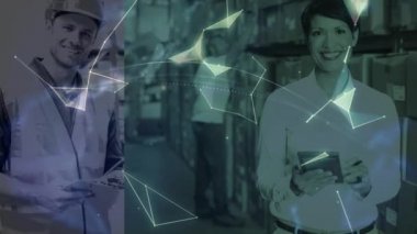 Dijital bileşik iki ambarı işçilerin bağlı dünya animasyon ile kombine